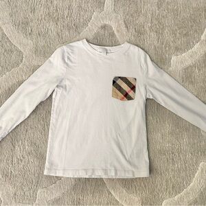 Burberry Kids White Long Sleeve Tee with Plaid Accent